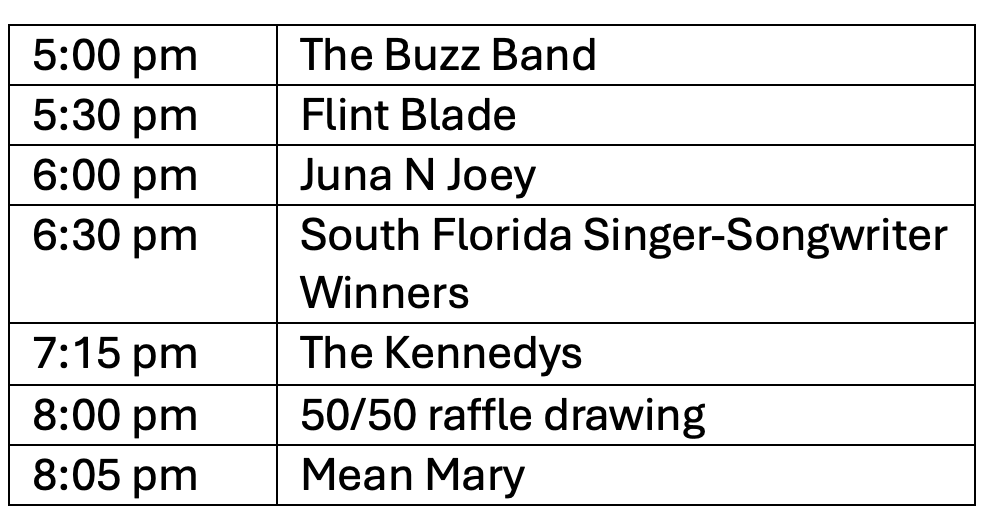 South Florida folk and Acoustic Music Festival 2026 Friday night lineup